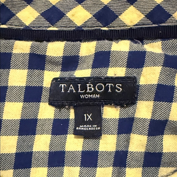 Talbots Yellow and Navy Checkered Button Down Shirt 1X - Picture 2 of 3